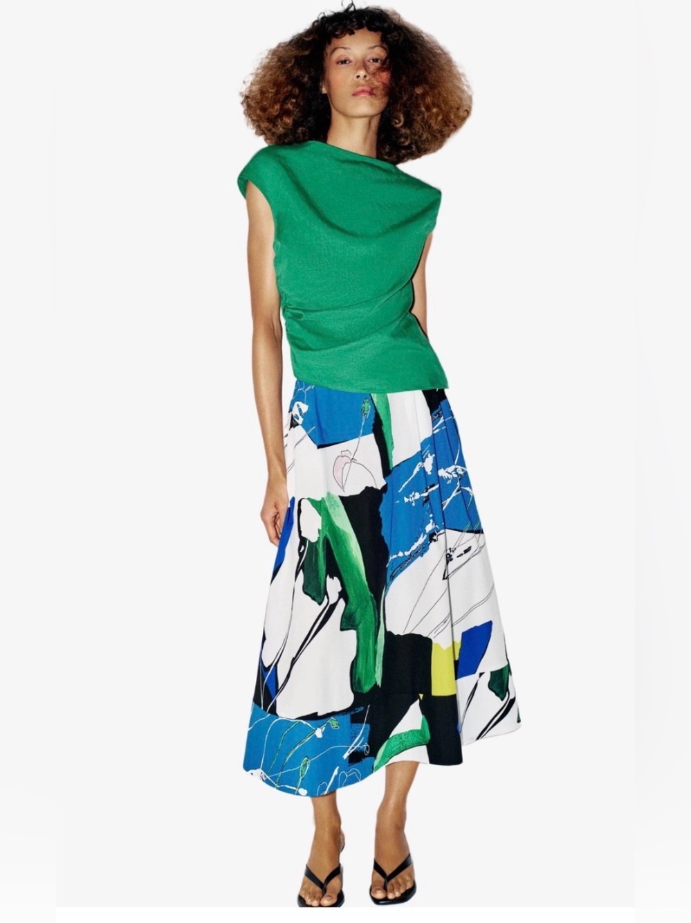 Zara Midi Pleated Printed Skirt Cotton Abstract artsy Skirt , size M - Picture 7 of 14
